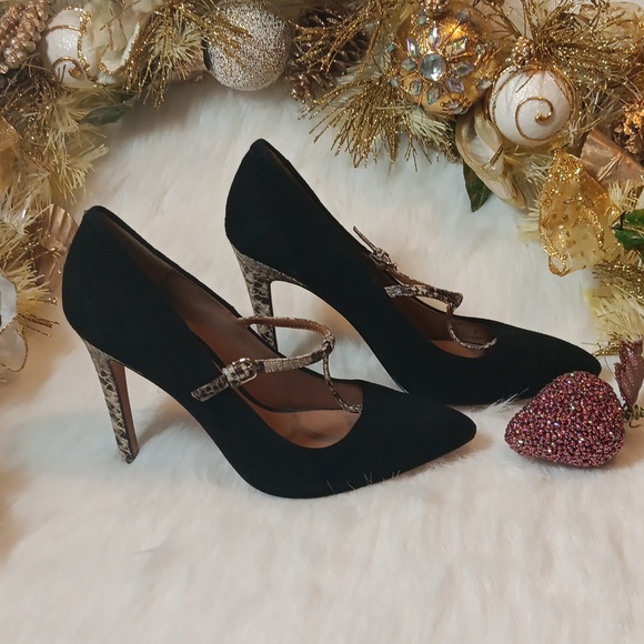 COACH NEW YORK WOMEN BLK SUEDE/ SNAKESKIN LEATHER STAP & HEEL SIZE 9 - Picture 7 of 8